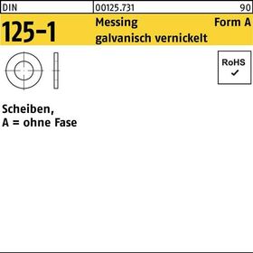 Unterlegscheibe DIN 125-1 A 5,3x10x1 Messing galv. vernickelt 1000St. - VPE: 1000