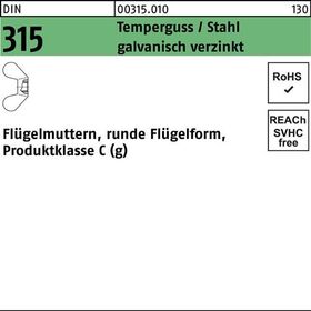 Flügelmutter DIN 315 runde FormM10 Temperguss/Stahl galv.verz. 100St. - VPE: 100