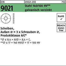 Scheibe DIN 9021 6,4x 18x1,6 Stahl 140/100 HV galv.verz. 250 Stück - VPE: 250