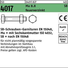 Sechskantschraube ISO 4017 VG Mutter M27x 110 8.8 feuerverz. SB 1 Stück