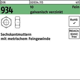 Sechskantmutter DIN 934 M10x 1 10 galv.verz. 100 Stück - VPE: 100