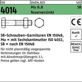 Sechskantschraube ISO 4014 Schaft/Mutter M20x 240 8.8 feuerverz. SB 1St.