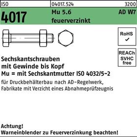 Sechskantschraube ISO 4017 VG Mutter M16x 50 5.6 AD W7 feuerverz. 50Stück - VPE: 50