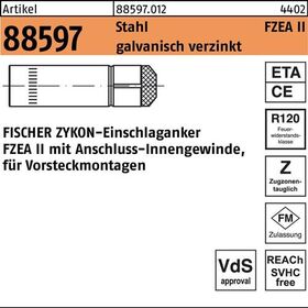 Einschlaganker R 88597 ZYKON FZEA 14x40 M12 Stahl galv.verz. 50St. FISCHER - VPE: 50