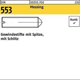 Gewindestift DIN 553 Schlitz/Spitze M4x 6 Messing 100 Stück - VPE: 100