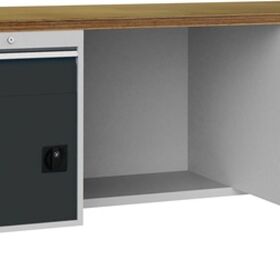 Werkbank grau lichtgrau B2000xH859xT750mm Buche Multiplex 40mm 2 Schubl.2 Türen