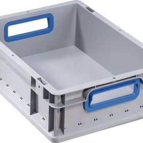 Transportstapelbehälter L400xB300xH120mm grau PP offener Griff blau