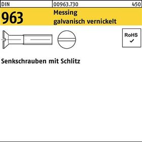 Senkschraube DIN 963 Schlitz M3x 16 Messing galv. vernickelt 200 Stück - VPE: 200