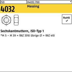 Sechskantmutter ISO 4032 M8 Messing 1000 Stück - VPE: 1000