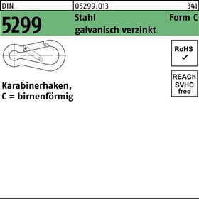 Feuerwehrkarabinerhaken DIN 5299 FormC birnenförmig C 70x7 Sta galv.verz. 50St. - VPE: 50