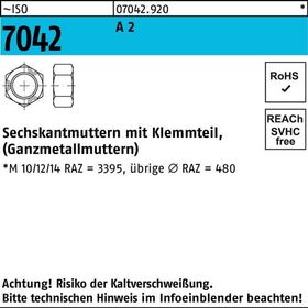 Sechskantmutter ISO 7042 Klemmteil M4 A 2 1000 Stück - VPE: 1000