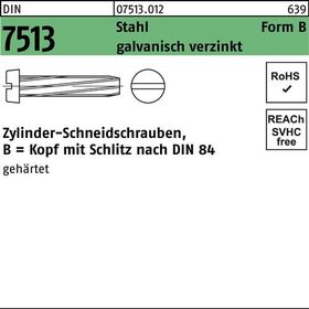 Gewindeschneidschraube DIN 7513 FormB Zylinder Schlitz BM 3x10 Sta verz. 1000St. - VPE: 1000