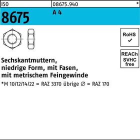 Sechskantmutter ISO 8675 Fasen M20x 1,5 A 4 10 Stück - VPE: 10