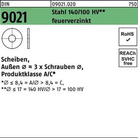 Scheibe DIN 9021 10,5x30x2,5 Stahl 140/100 HV feuerverz. 250 Stück - VPE: 250