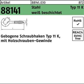 Schraubhaken R 88141 Typ 11 K gebogen 40x2,9x12 Stahl weiß beschichtet 100St. - VPE: 100