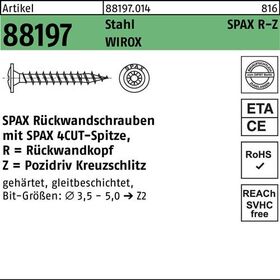 Rückwandschraube R 88197 Spitze/PZ 4x17/14-Z Stahl galv.verz. WIROX 2000St. SPAX - VPE: 2000