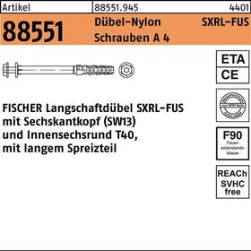 Langschaftdübel R 88551 SXRL 10x120 FUS Schrauben A 4/Dübel-Nylon 50St. FISCHER - VPE: 50