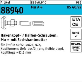 Hammerkopfschraube R 88940 40/22 6-ktmutter M10x 50 Mu A 4 50St. HALFEN - VPE: 50