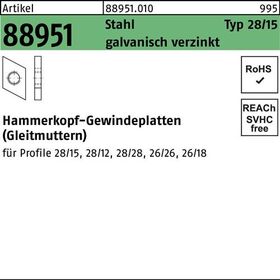 Hammerkopfgewindeplatte R 88951 Typ 28/15 M6 Stahl galv.verz. 100Stück - VPE: 100