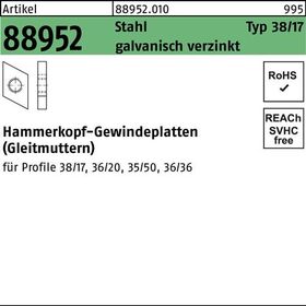Hammerkopfgewindeplatte R 88952 Typ 38/17 M6 Stahl galv.verz. 100Stück - VPE: 100