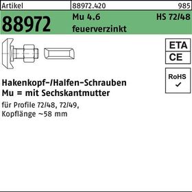 Hammerkopfschraube R 88972 Typ 72/48 M20x 50 Mu 4.6 feuerverz. 20St. HALFEN - VPE: 20
