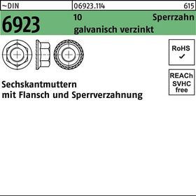 Sechskantmutter DIN 6923 Flansch M6 10 Sperrverzahnung gal Zn 1000 Stück - VPE: 1000