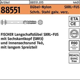 Langschaftdübel R 88551 SXRL 8x120 FUS Schr.Sta verz./Dübel-Nylon 50St. FISCHER - VPE: 50