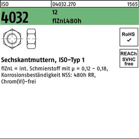 Sechskantmutter ISO 4032 M10 12 flZnL 480h zinklamellenb. 100 Stück - VPE: 100