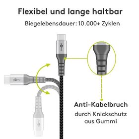 USB-C™ auf USB-A Textilkabel mit Metallsteckern (spacegrau/silber), 2 m, 2m- VPE: 1