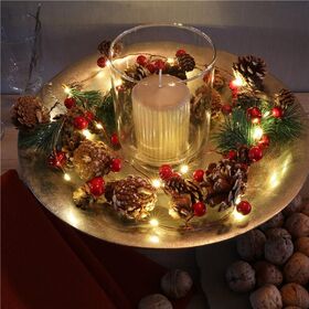 20er LED-Silberdraht-Lichterkette Tannenzapfen & rote Beeren- VPE: 1