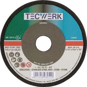 Trennscheibe D115x1mm ger.STA/STE Bohr.22,23mm TECWERK - VPE: 25