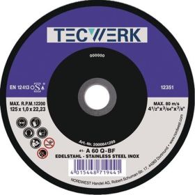 Trennscheibe Action D125x1mm ger.INOX Bohr.22,23mm TECWERK - VPE: 50