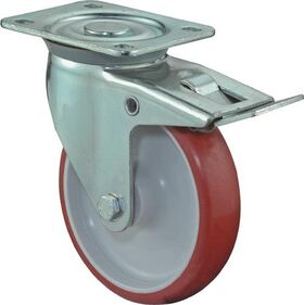 Lenkrolle D.150mm Trgf.240kg m.Festst.PU 135x110mm rot BS ROLLEN