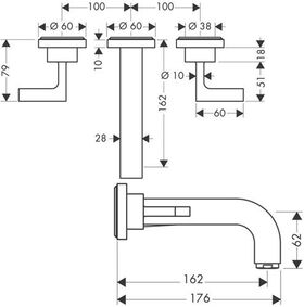 3-Loch Waschtischarmatur AXOR CITTERIO DN 15 UP m Al 162mm Hebelgr u Ros. bru b