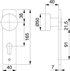 Knopfkurzschild 58/202K Alu. F1 Entf. 72mm PZ HOPPE