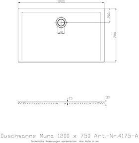 Hoesch Duschwanne MUNA 1200x750x30mm weiß