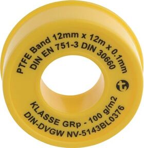 PTFE Dichtband GRp L12 m B12 mm D0,1 mm weiß 100 g/m² Rolle GEKA, 1 Stück