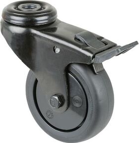 Lenkrolle m.Festst.D.75mm Trgf.60kg Rückenloch 10,2 m.Festst.Gum.schwarz BS ROLL
