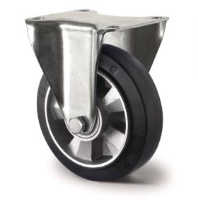 Schwerlastbockrolle D.125mm Trgf.300kg Elastikgummi Bau-H.164mm TECWERK