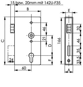 Schlosskasten 140U DIN L/R Maß A30xB94xC172mm Dornm.60mm AMF