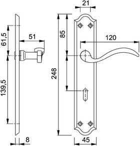 Langschildgarnitur Almeria M166SN/2700 MS F71 OB 72mm DIN L/R HOPPE