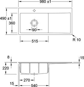 V&B Einbauspüle SUBWAY STYLE 60 FLAT 980x490mm Be li Exzent. we