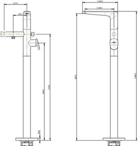 V&B Einhand-Wannenbatterie ANTAO Standmontage, 155x880x240mm matt black