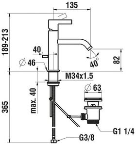 Laufen Einhand-Waschtischmischer KARTELL Ausladung 135mm mit Ablaufventil chrom