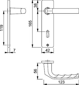 Kurzschildgarnitur Birm.1117/202KP/AP Alu.F1 OB eck.Drückergrt.HOPPE