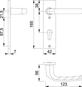 Kurzschildgarnitur Birm.1117/202KP Alu.F1 PZ eck.Drückergrt.HOPPE