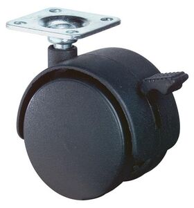 Kunststoffdoppelrolle m.Festst.D.40mm Trgf.30kg m.Platte PA schwarz RAL 9005