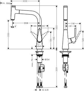 HG Einhebel-Spültischmischer 220 TALIS S DN 15, mit Ausziehauslauf chrom