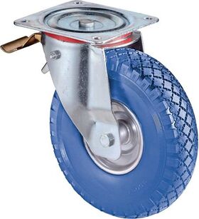 Lenkrolle m.Festst.D.260mm Trgf.160kg m.Platte Rollenlager Gum.blau BS ROLLEN
