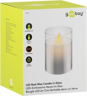 LED-Echtwachskerze im Glas, 7,5 x 10 cm, grau-transparent- VPE: 1